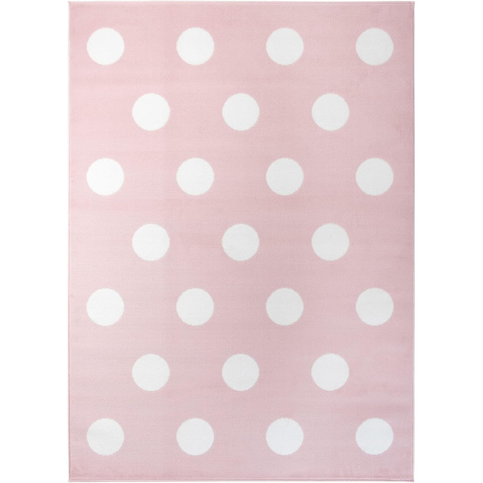 Дитячий килим з коротким ворсом Дитяча Рожево-біла пастельні сучасні геометричні кола Dots Ігровий килимок OEKOTEX 180 x 250 см