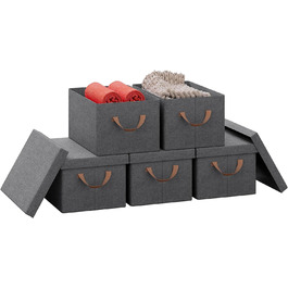 Набір коробок для зберігання з 5 шт. , коробка з кришкою, тканинна коробка, кошик для зберігання, складна коробка, куб для зберігання з ручками, складна коробка, для одягу Іграшки, сірий, 38x20x27 см, ABB01gbn-5 20 л (5 шт. )