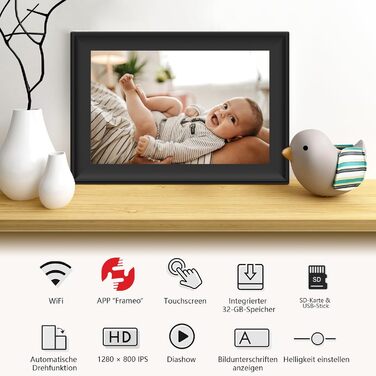 FRAMEO Цифровий фоторámеn 15.6 дюймів WiFi, IPS, FHD 1920x1080, 32GB, сенсорний екран, автоповорот, для стін, фото/відео через додаток FRAMEO