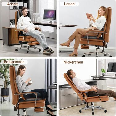 Ергономічне крісло для офісу, шкіра PU, крісло для керівника, 200 кг, з підніжкою та підтримкою попереку, для дому/офісу, регульоване, висока спинка, чорне