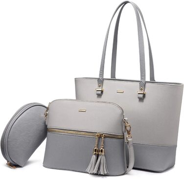 LOVEVOOK Сумка-шоппер для жінок, велика жіноча сумка, шкіряна сумка LOVEVOOK, 3-частинний набір (світло-сірий/темно-сірий)