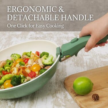 Набір каструль та сковорідок з керамічним покриттям 8 предметів з знімними ручками, сумісний з індукцією, придатний для духовки та миття в посудомийній машині, без PFAS/PFOA, кремово-білий