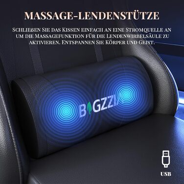 Ігровий крісло Bigzzia з масажем та підніжкою, ергономічний, регульована спинка 90-135°, чорний