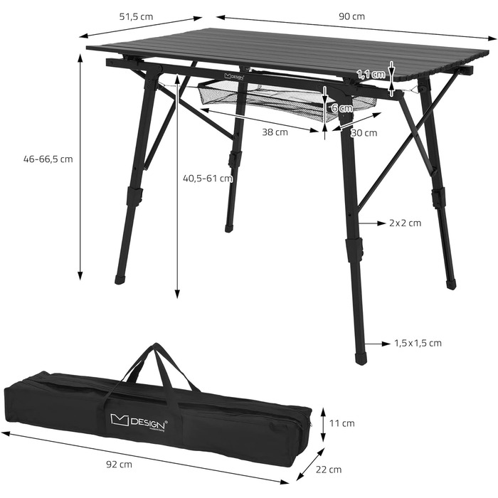 Кемпінговий стіл ML-Design складний чорний, 90x51,5 см, алюмінієвий розкладний стіл регулюється по висоті 46-66,5 см, вантажопідйомність 30 кг, рулонна стільниця, розкладний стіл, розкладний стіл, садовий стіл, балконний стіл, дорожній стіл