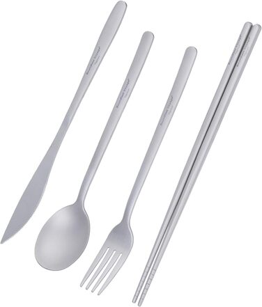 Набір столових приладів iBasingo Titan для кемпінгу: ложка, виделка, ніж, палочки для їжі. Металевий набір для відпочинку та подорожей Ti1056T