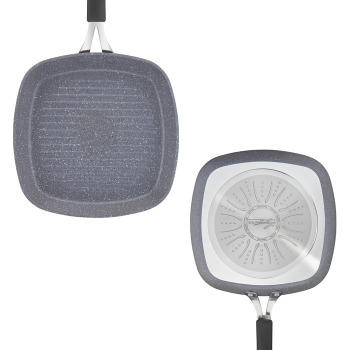 Гриль-пательня Lagostina Tempra Mineral з антипригарним покриттям, 26 см, сталь/алюміній, силіконовий ручка, ефект каменю, для всіх типів плит