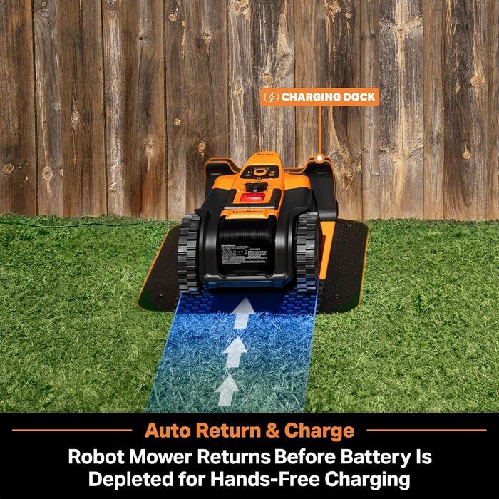 Газонокосарка-робот LawnMaster VBRM18AMIDR без обмежувального дроту для газонів до 500 м², акумулятор 2Ah, оптична навігація, уникнення перешкод, автоматична зарядна станція, функція заборонених зон, WiFi і Bluetooth керування через додаток
