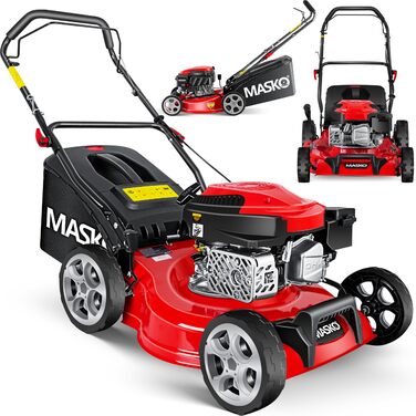 Бензиновий газонокосарка MASKO® 5in1 | Ширина косіння 51 см | 8 положень висоти стрижки | 4-тактний OHV двигун 6.0 PS | Об'єм кошика 65 л | В комплекті: комплект для мульчування, боковий викид (ширина 42 см)