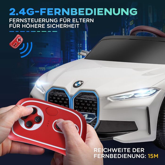 Дитячий електромобіль HOMCOM BMW з пультом, фарами, MP3, білий, 3-5 км/год, для дітей 3-5 років