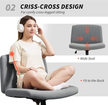 Крісло офісне без підлокітників HOMCOM, сіре, з регулюванням висоти та функцією нахилу