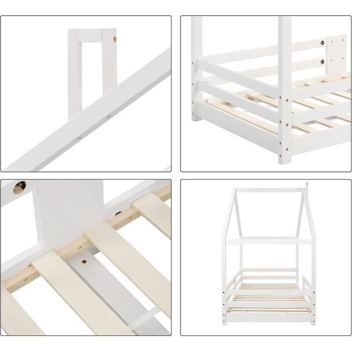 Дитяче ліжко-хатинка 90x200 см з сосни, дизайн хатинки, для дітей (біле)