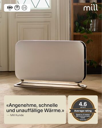 Електричний конвекторний обігрівач Mill 2200W - для кімнат 24-28 м², з таймером, білий