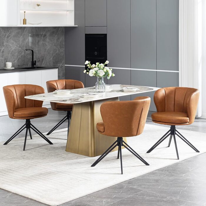 Крісла для обідньої зони WOLTU (2 шт), 360° обертання, з підлокітниками, для кухні/вітальні, ергономічні, до 150 кг, штучна шкіра (колір: коричневий)