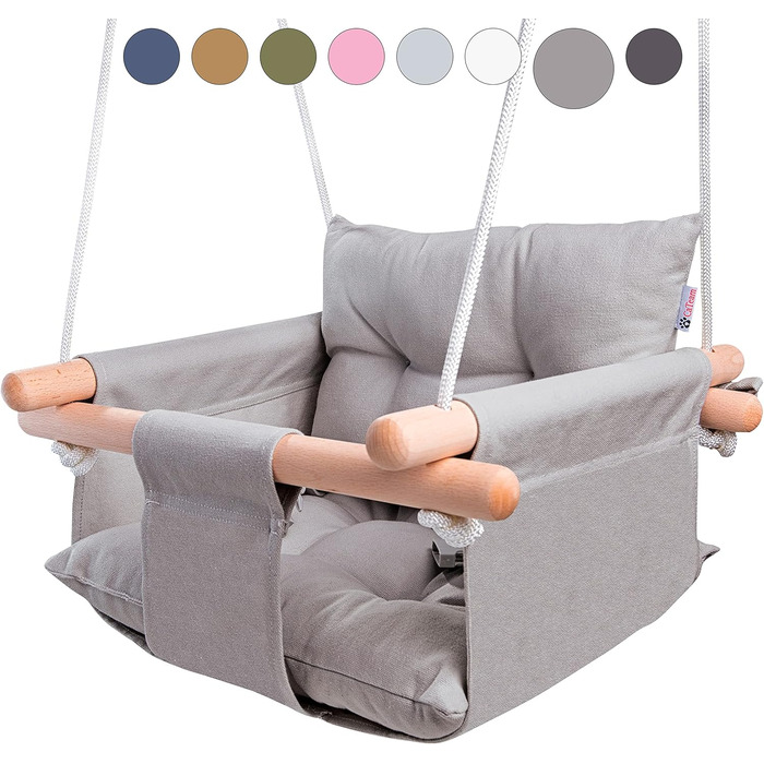 Дитяча гойдалка Cateam з дерева для дому та саду. Безпечний ремінь, від 12 місяців. Різні кольори (тауп-сірий)