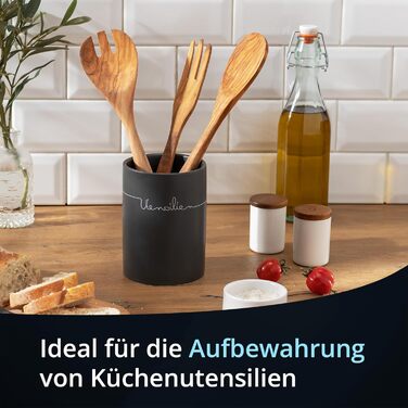 Контейнер для зберігання KHG, кераміка, сірий антрацит з дерев'яним кришкою, 4 кг, круглий, з маркуванням, набір, висота 28 см
