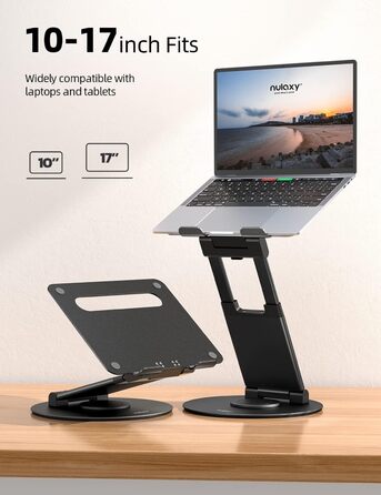 Підставка для ноутбука NULAXY регульована, 360° обертання, сіра (B-Schwarz), сумісна з MacBook та іншими ноутбуками 10-17