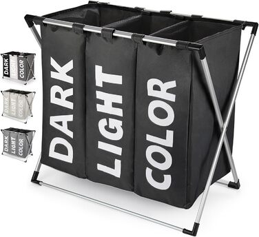 Сортувальник для білизни Oxford Trio з 3 відділеннями (102L) - Чорний