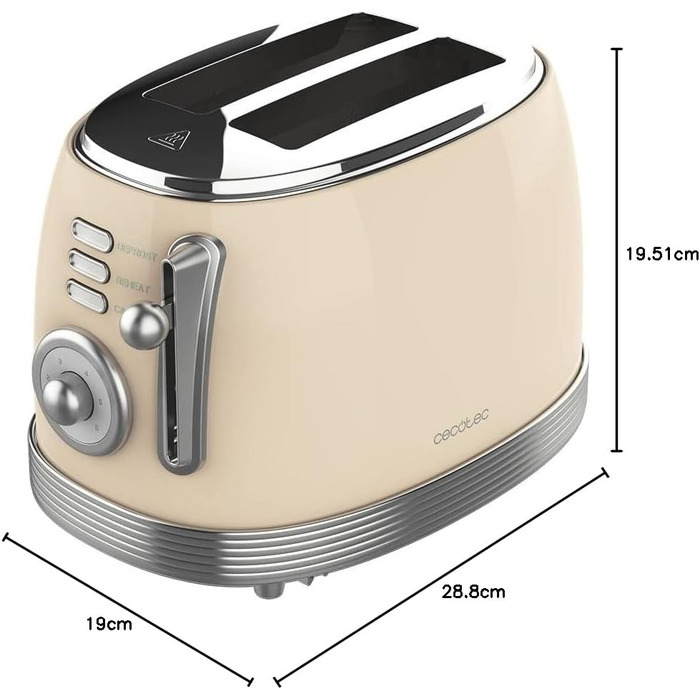 Тостер Cecotec Toast&Taste 800 Vintage Light: 850 Вт, 2 слоти, нержавіюча сталь, зелений, вінтажний стиль