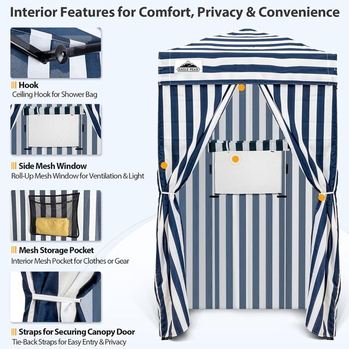 Намет-роздягальня EAGLE PEAK Flex Ultra Compact Pop-Up, 1,2 x 1,2 м, для басейну, фотосесій та кемпінгу (Морська синя/Білий)
