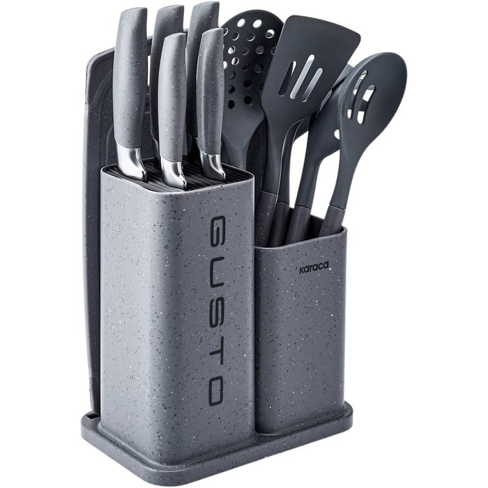 Набір ножів Karaca Gusto 12 предметів з обробною дошкою та кухонними аксесуарами (сірий)