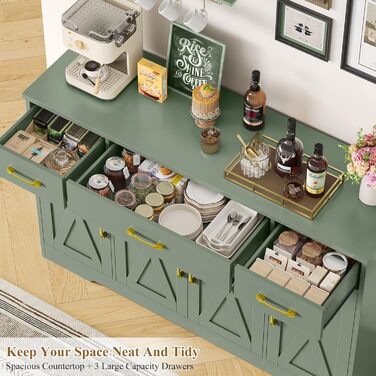 Sideboard HOCSOK 140 см: буфет з 3 ящиками, 4 дверцятами та 2 регульованими полицями, для кухні, вітальні, передпокою, білий & коричневий (зелений)