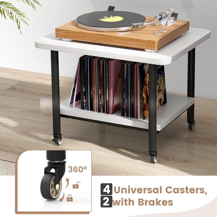 Стіл для принтера HOMASIS з 2 ящиками, стійка для принтера з 4 колесами та 2 гальмами, вантажопідйомність 55 кг, підставка для принтера, офісний візок для дому та офісу (білий+чорний)