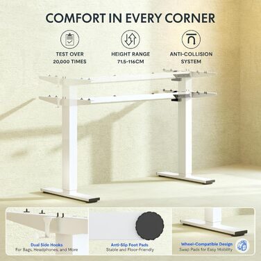 Електричний регульований стіл FlexiSpot з пам'яттю висоти та LED-дисплеєм, EN1 (білий)