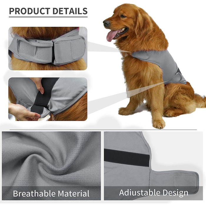 Зручна собача шуба каттамао для зняття занепокоєння, заспокійливий жилет, сорочка Доннер, куртка для собак S, M, L, XL (X-Large (1 комплект), світло-сірого кольору)