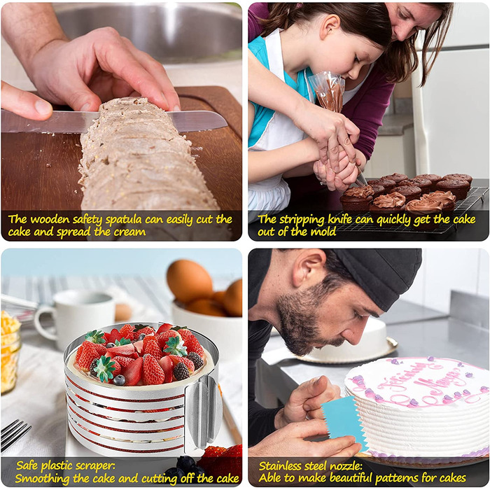 Набір аксесуарів для торта Herefun-1, Набір для торта, кільце для торта з нержавіючої сталі 16-20 см / 24-29 см, кругла ножиця для торта, ніж для торта