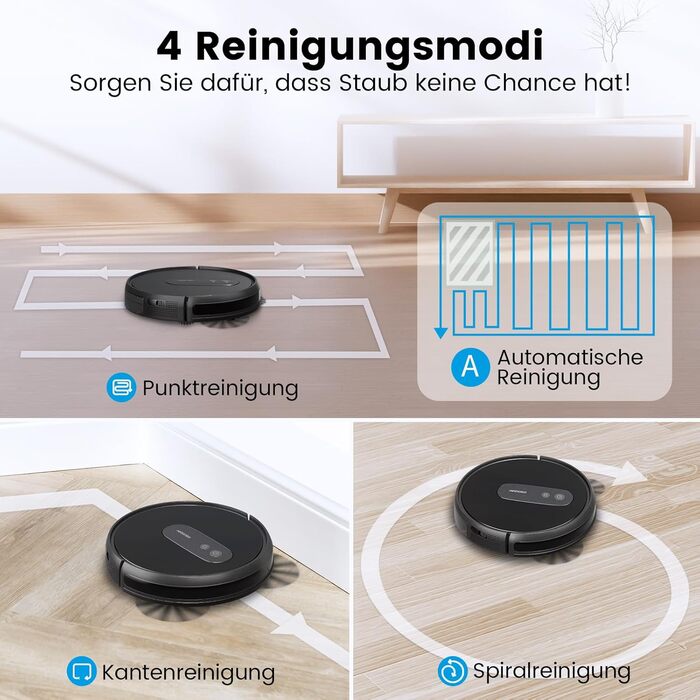 Робот-пилосос AIRROBO P25: потужність 2800Pa, для тварин, керування через додаток, 120 хвилин роботи, з пультом, чорний