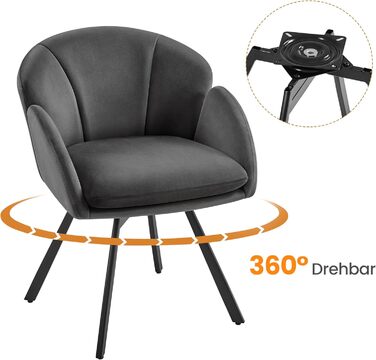 Офісний стілець Yaheetech 360° обертовий, оксамитовий, з подвійним сидінням, крісло для макіяжу, для офісу/спальні/вітальні, темно-сірий