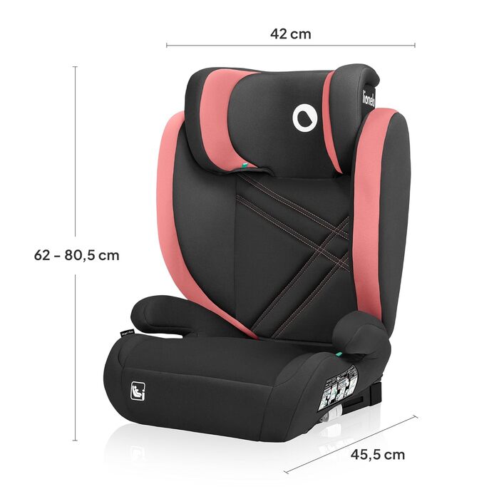 Автокрісло Lionelo Hugo R129 (100-150 см) – ISOFIX, 8 положень підголівника, бічний захист, комфортні підлокітники (Рожеве, I-SIZE)