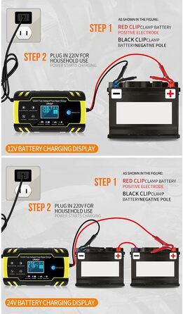 Зарядний пристрій для акумулятора URAQT 8A: 12V/24V, розумна автоматична зарядка для авто, LCD дисплей, режим ремонту, захист, для авто, вантажівок, газонокосарок, човнів