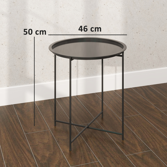 Outsunny Side Table Складаний садовий стіл Ø46 x 50 см Круглий стійкий до погодних умов балконний стіл зі складними ніжками столу Кемпінговий стіл Розкладний стіл Журнальний столик для вітальні Офіс Відкритий Закритий чорний