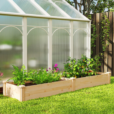 Підвищене грядка з дерева, грядка для рослин з перегородкою та відкритим дном, теплиця для розсади, садовий грядка 235 x 66 x 26 см, натуральне дерево