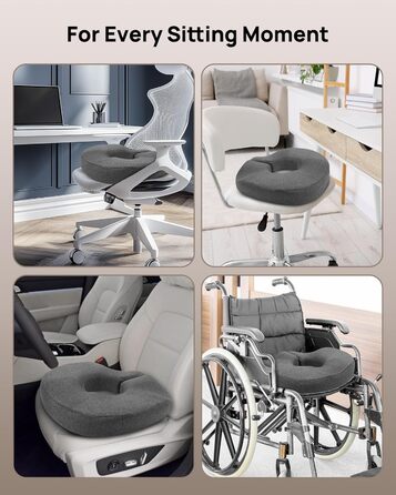 Ортопедична подушка-кільце Feagar: регульований ергономічний сидінець-пончик від геморою та ішіасу, для копчика, післяпологовий (Сірий, стандарт 60-100 кг) для авто, офісного крісла та візків