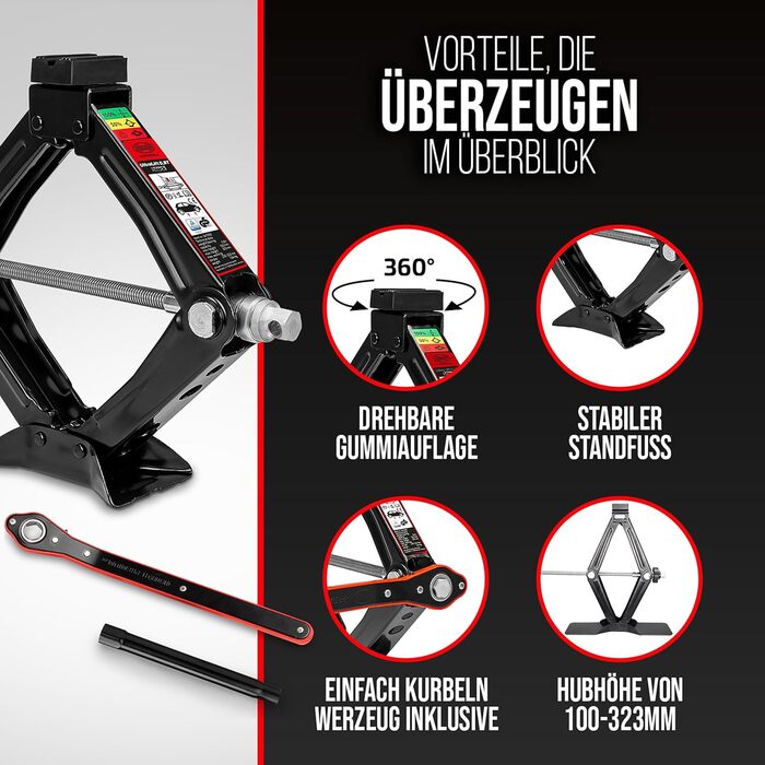 Гідравлічний домкрат Heyner 2т з чохлом, 17мм тріскачкою, гумовою накладкою, висота підйому 98-442мм. Автомобільний домкрат-ножиці, сертифікат TÜV/GS