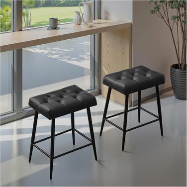 Набір з 2 барних стільців з мікрофібри, ретро дизайн, з підніжкою, висота 62.5 см, без спинки, для кухні, бістро, їдальні (сірий/чорний)