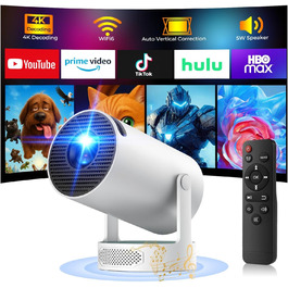 Портативний проєктор PR08A: 4K Smart Beamer з Wi-Fi 6, Bluetooth 5.4, динаміком 5W та Keystone 270° (Android 11, HDMI, TV Stick, Laptop)