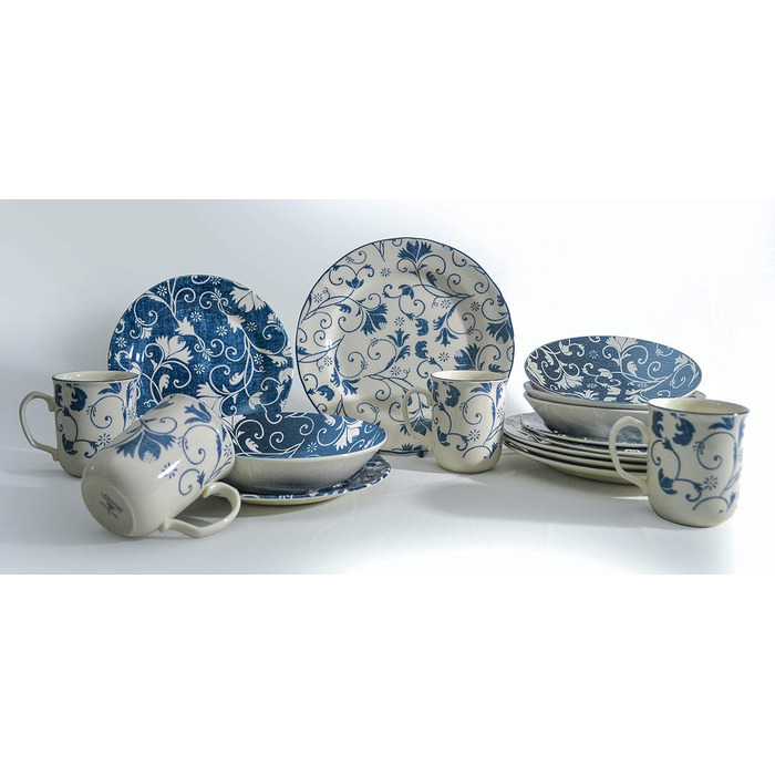 Набір дамаського посуду серії, комбінований набір з 16 предметів, керамограніт (синій), 22256