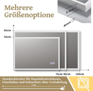 Дзеркало для ванної кімнати Mursche з підсвічуванням, кругле LED дзеркало для ванни, IP44, 60 см, з сенсорною панеллю