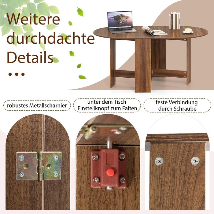 Розкладний обідній стіл GIANTEX для кухні та вітальні, дерев'яний, овальний, на 4-7 осіб, 163 x 80 x 75 см