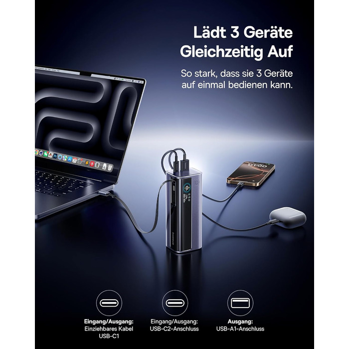 Powerbank Baseus EnerGeek для ноутбука: 100W, 10000mAh, 2x USB-C PD 3.0, Digital Display, сумісний з MacBook, Dell, HP, SteamDeck, iPhone, Samsung