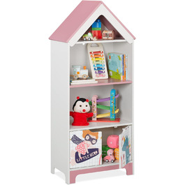 Дитяча полиця Relaxdays, мотив героїні, 4 відділення для іграшок, HWD 93x63x28 см, полиця для дитячої кімнати з дверцятами, білий/рожевий