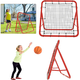 Футбольний відбійник UISEBRT, складний відбійник з відкидною стінкою, сітчастий футбольний м'яч, аксесуари для тренувань з 5 рівнями, Регульований для дітей, спортивний бейсбол, баскетбол, червоний