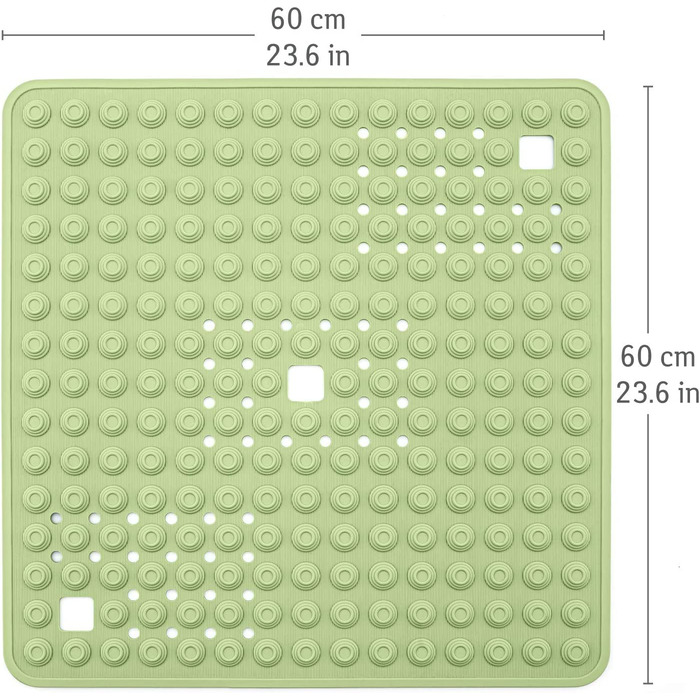Деталь приводу-італійський килимок для душу преміум-класу, нековзний для літніх людей і дітей-60x60 см, стійкий до цвілі - не містить бісфенолу А - протиковзкий килимок для душа / ванни-квадратна форма-сертифікат TUV- (зелений)