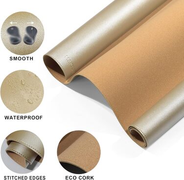 Килимок на стіл MAIDERN XXL 100x60 см двосторонній (шкіра та корк), водонепроникний килимок для миші та робочого столу для офісу та геймінгу, чорний