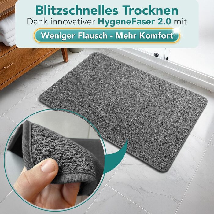 Килимок для ванної кімнати сірого кольору, 50x80 см – неслизький, швидковисихаючий, легко миється