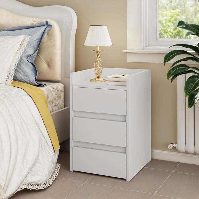 Приліжкові тумбочки YITAHOME 2 шт. з металевими ніжками та ручками, білий колір, 3 висувні ящики, 35 x 40 x 59 см