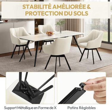 Крісло Yaheetech для кухні/їдальні/вітальні, обертається на 360°, з підлокітниками та металевими ніжками (Бежевий)